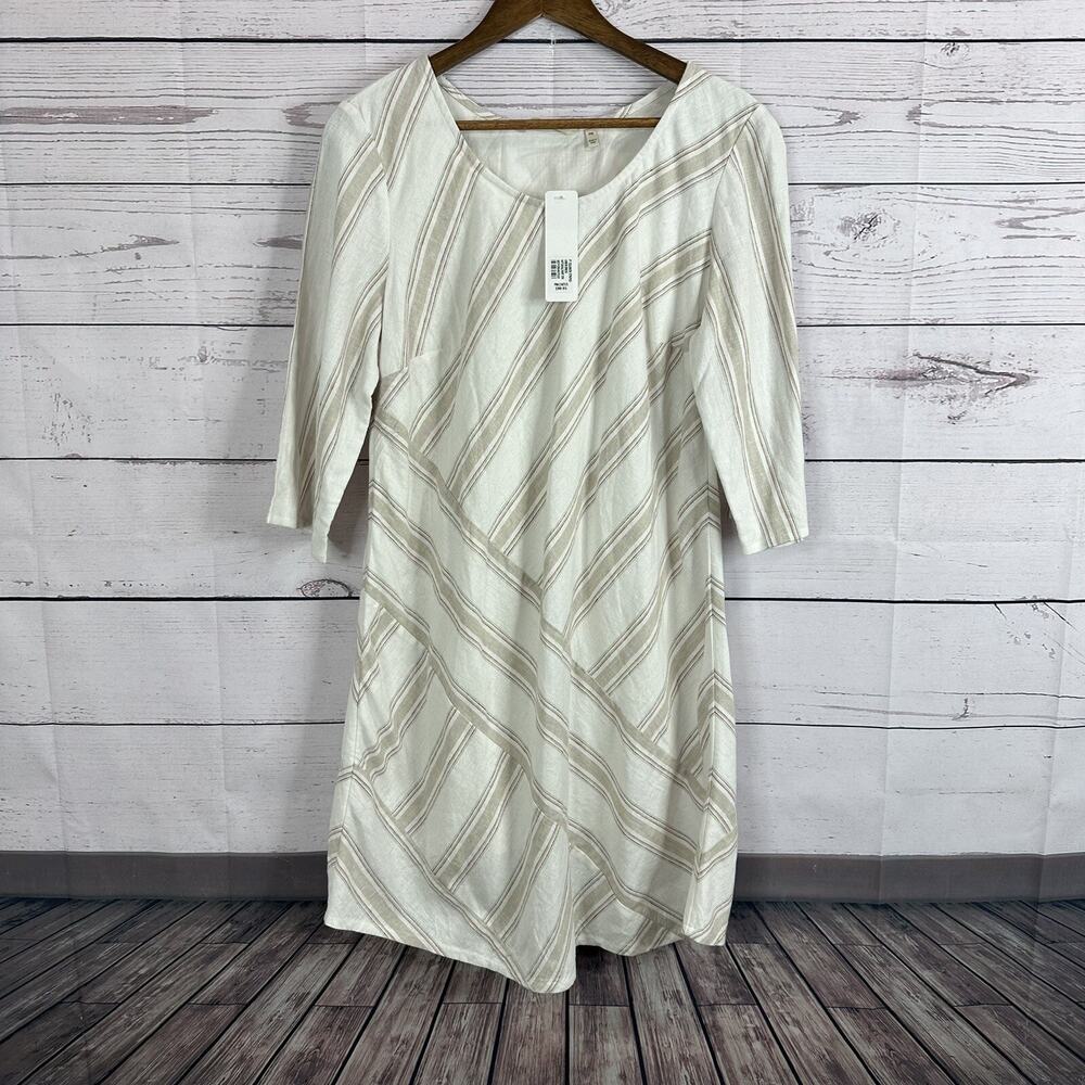 Soft Surroundings Dress Womens Medium Petite Ivory Equinox Linen Beach Neutral